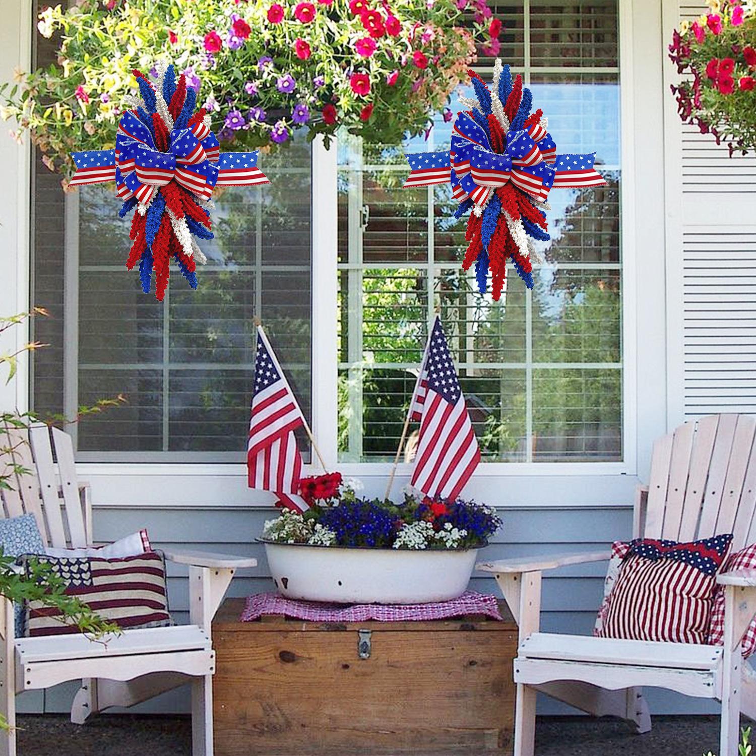 National Day Independence Day Wreath Cross-Border Home Decor New Product Red, White, and Blue Wheat Ears Hanging Decoration Door Wreath