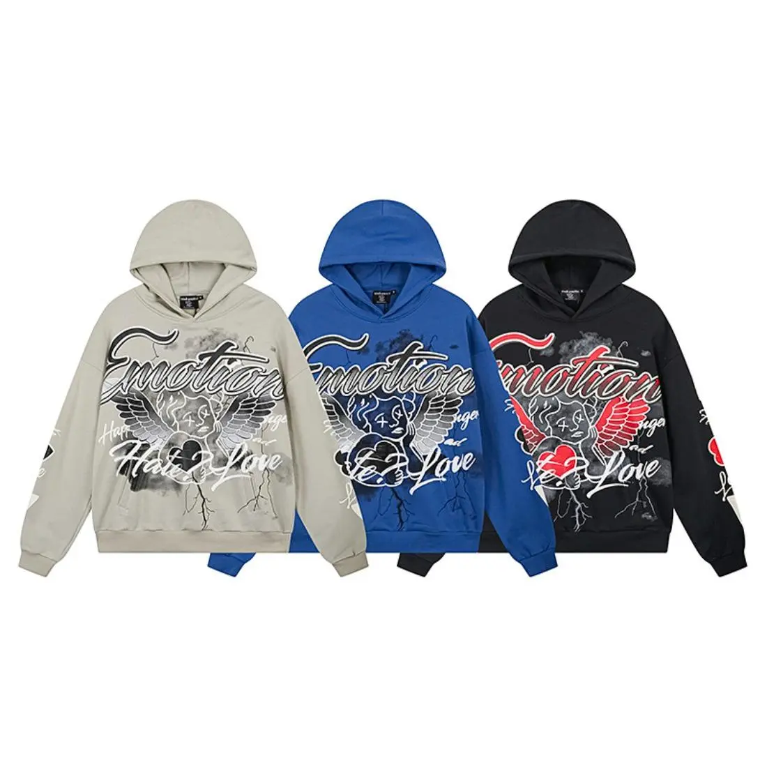 Unisex 2-Piece Sweatsuit Set, Vintage Angel Heart & Letter Print Hoodie and Sweatpants, Heavyweight Cotton-Blend Oversized Fit Casual Streetwear, Sweatsuit Set Outfit, Tracksuit Sweat Suits