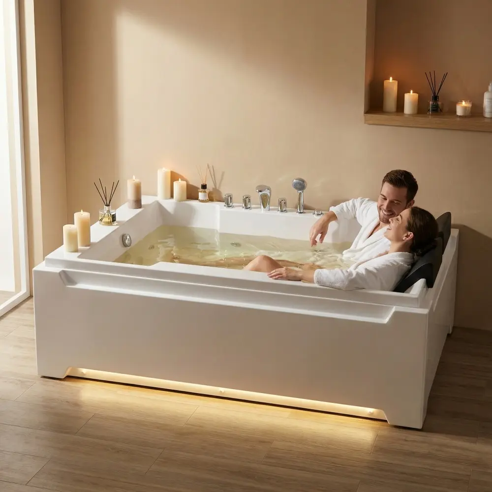 Whirlpool Tub,73" x 48" Jetted Bathtub for 2 Person, Hydro Massage  Chromatherapy,UL Certified,UPC Certified,3 Sided Apron,Acrylic ,110 Gallons,Left Drain