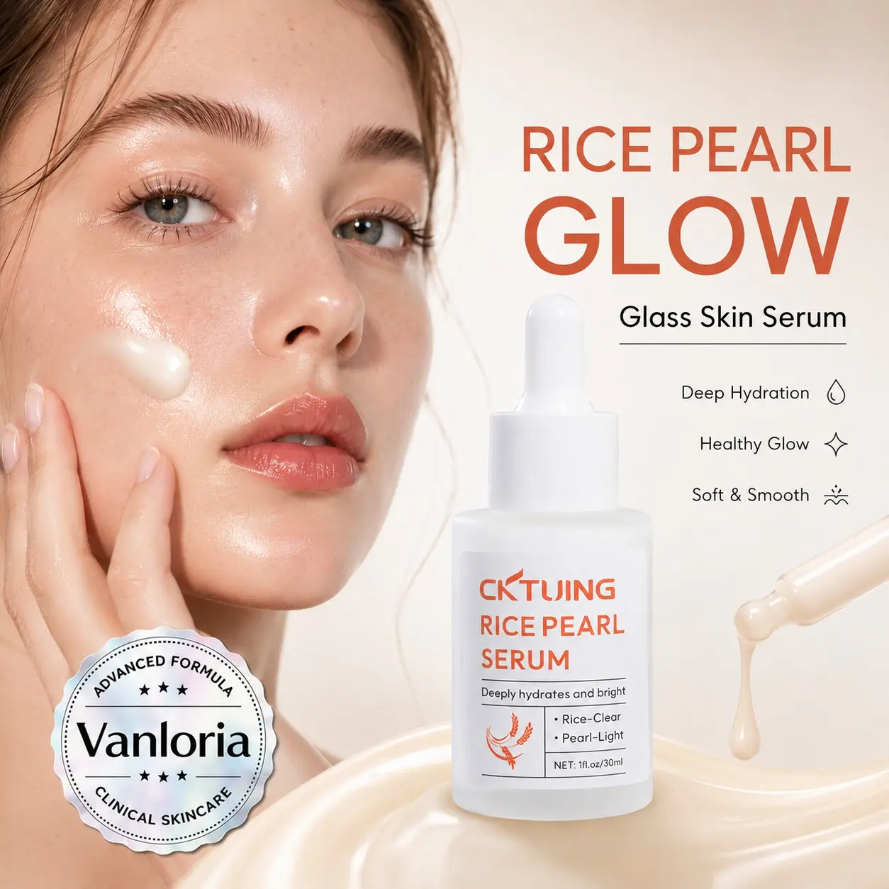 Rice Pearl Glow Serum – Glass Skin Hydrating Serum for Deep Moisture & Healthy Glow, Korean Skincare 30ml