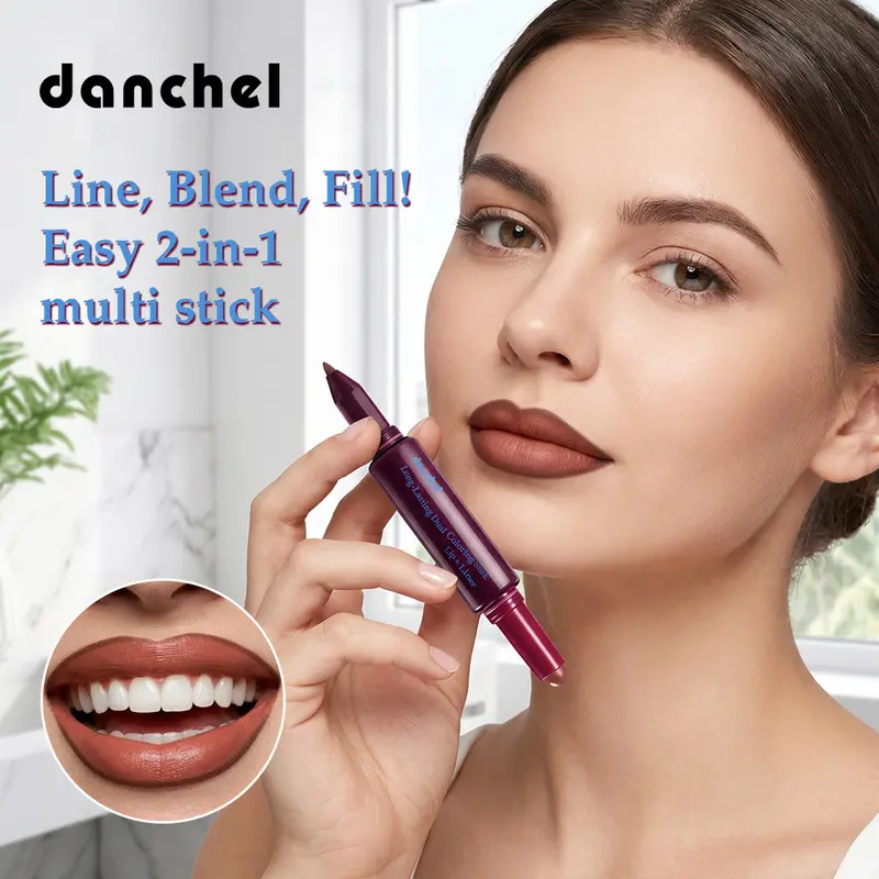 Danchel Two-End 2-in-1 Matte Lip Crayon, Silky Butter Lip Liner & Lipstick Pen, Waterproof Long Lasting, Dual Use Lip & Cheek Makeup, 6 Shades