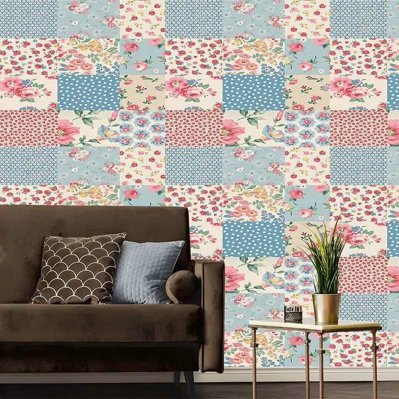 Vintage Patchwork Floral Peel And Stick Wallpaper Boho,Cottagecore Quilt Flower Self Adhesive Contact Paper,Reusable Removable Wall Roll for Bedroom,Living Room,Cabinet All Indoor Decor Surfaces,Idea Gift for Friends,Girls,Family