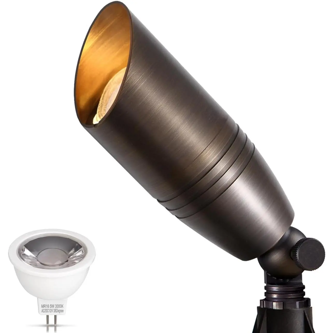 Gardencoin Solid Brass Landscape Lighting, 12V Heavy Duty Low Voltage Landscape Spotlights, LED Spot Lights for Outdoor Uplighting, Classic Bronze Accent Light Fixture with 2700K MR16 Bulb, 1 Pack