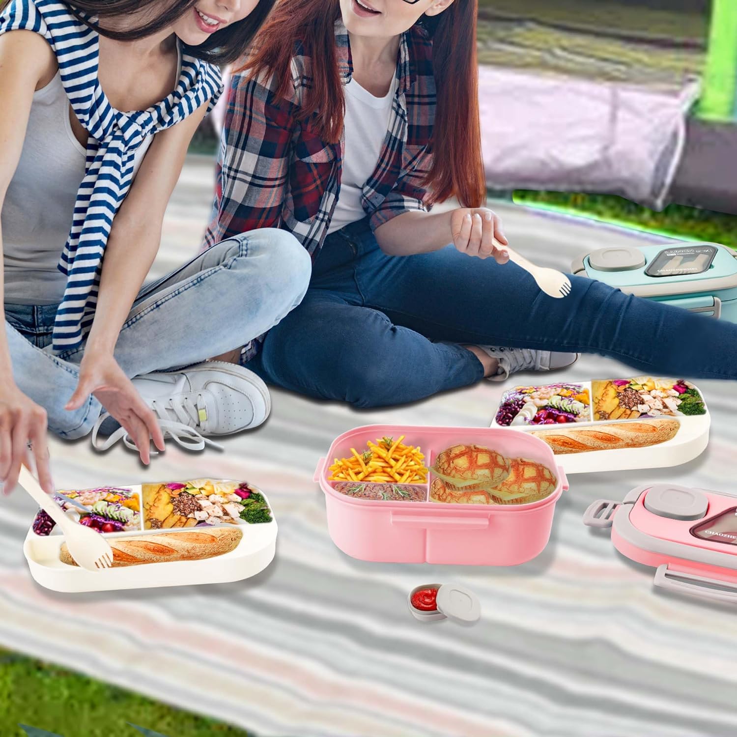 Lunch Box Set, 3 Counts/set Including 1 Lunch Box, 1 Cup & 1 Insulated Storage Bag, Portable Leak-proof Lunch Box for Outdoor Camping Picnic, Suitable for Adults and Teens, 2024 Kitchen Gadgets, Kitchen Microwave Safe Accessories, Fall Decor