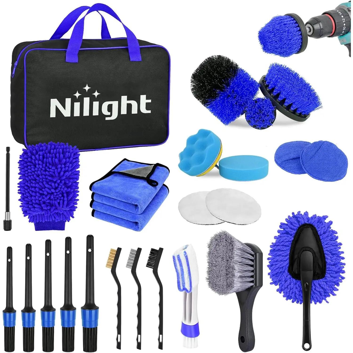 Nilight 27PCS Car Cleaning Kits - Auto Detailing Supplies Carwash Kit Set with Storage Carry Bag, Automotive Deep Cleaning Tools for Interior-Exterior Use, Thoughtful Gift Choice (Blue),car accessories