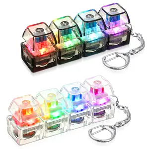 Fashion Accessory 2-Pcs 4-in-1 LED Light Keyboard Keychain Cube, Silent & Loud Mechanical Key Clicker, Stress Relief Fidget Toy, Office Pass Time Gift