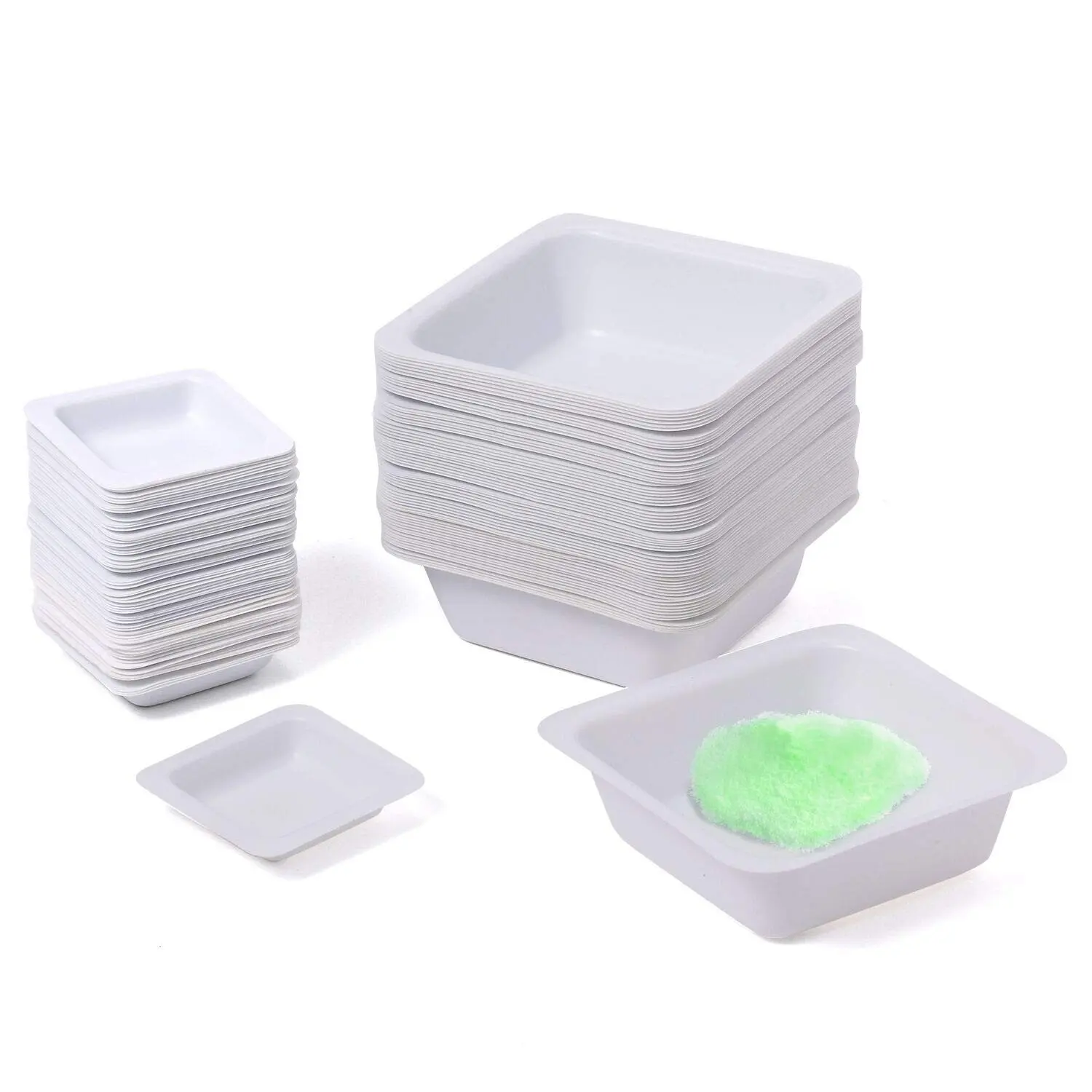 7ml 100ml Weigh Boat Set, 100 Pack Small & Large Lab Weighing Dishes for Measuring Storing Mixing Powders & Liquids with Easy Pour Design Disposable Mini Plastic Square Dish Scale Tray