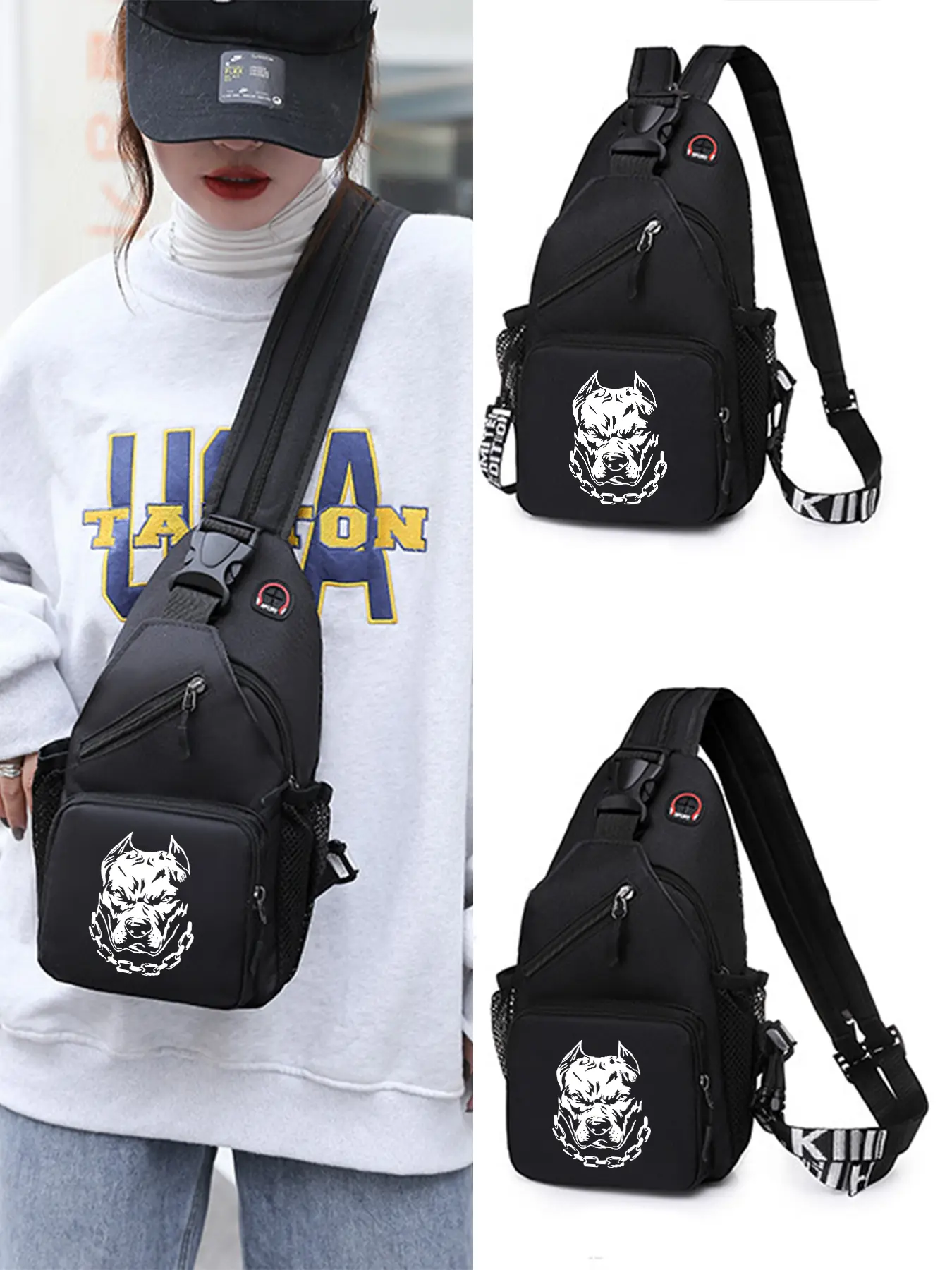 American Bully Pattern Multifunctional Crossbody Bag, Mini Backpack, Sports Chest Bag with Earphone Hole, Adjustable Shoulder Straps, Multiple Carrying Ways, Lightweight and Mini-sized, Suitable for Outdoor Sports and Daily Commuting, An Ideal Gift.
