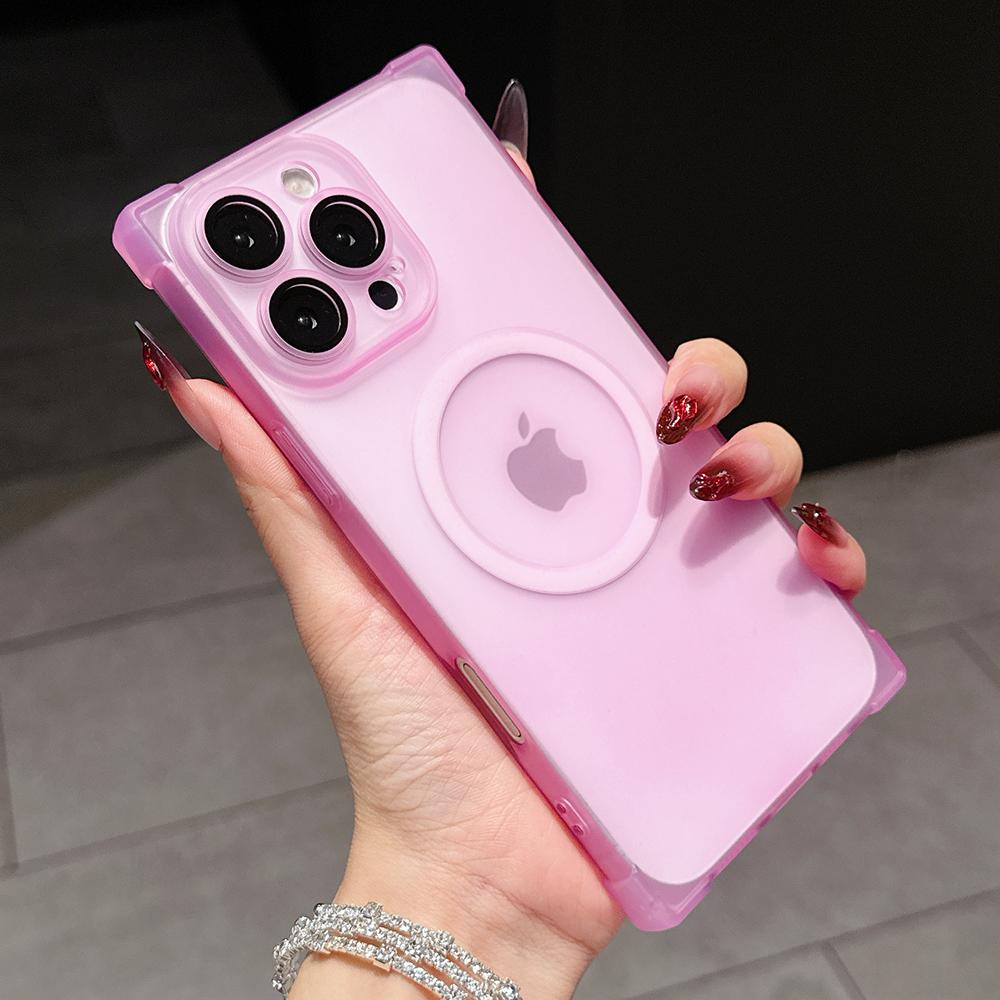 Rectangle Shape Wireless Charge Magnetic Shockproof Protective Case for iPhone 13 14 15 16 17 Pro Max For MagSafe Clear Cover