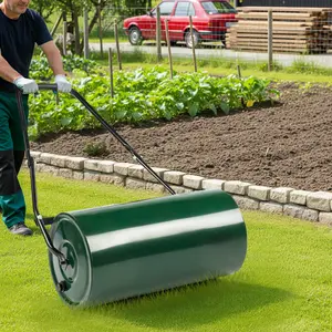 Heavy Duty Steel Lawn Roller for Seeding and Soil Leveling, Dual Push Pull Operation with Ergonomic U-Shaped Handle, Fillable Drum for Customizable Weight (Water or Sand) summerwins