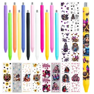 Black Girl UV DTF Set - 12pcs UV DTF Transfer Stickers & 12pcs Colorful Pen, Personalized Pencil Ball Point Pen Uvdtf Wrap Decals Crafts Gifts