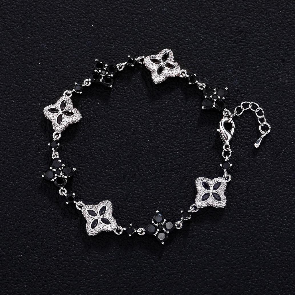 Aurelia Crest Luxury Iced Out Clover Bracelet for Women Adjustable Brass Chain 5A CZ Sparkling Party Jewelry