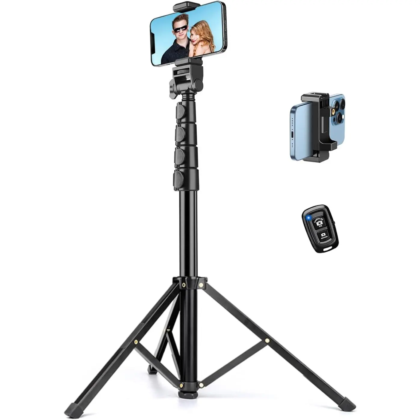 Phone Tripod, 70" Tripod iPhone with Remote and Phone Holder, Sturdy & Stable, Adjustable Camera Stand & Selfie Stick Mode, Perfect Selfies/Recording/Vlogging/Live Streaming