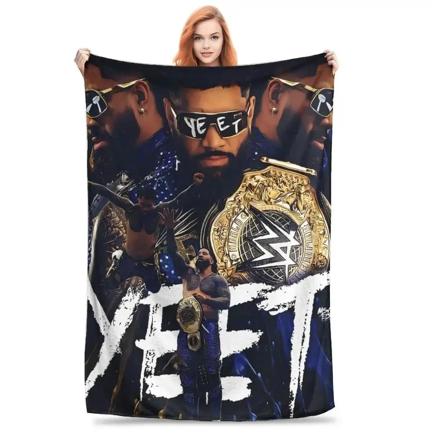 Jey Uso Yeet WWE Wrestling Flannel Throw Blanket, Street Trend Aesthetic Soft Warm for Bed Sofa Gamer Dorm, Matches cooling blankets pillows couch cover for sofa bedding set comforter set, Holiday Birthday Gift For WWE Wrestling Fans Kids
