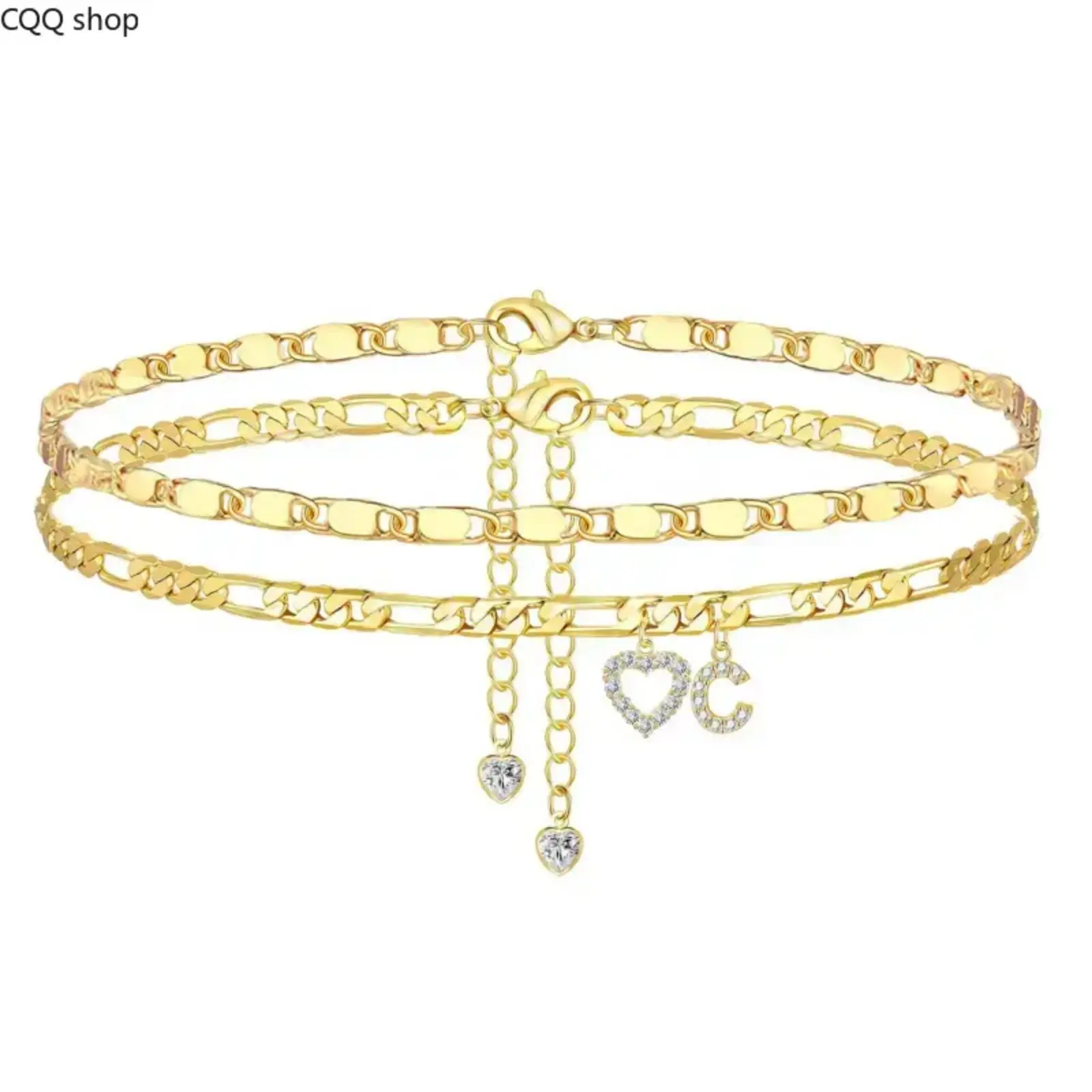 Popular 26-Letter Anklet, Small Heart-Shaped Layered Anklet Jewelry, Girls' Holiday Party Gift, 14K Gold-Plated