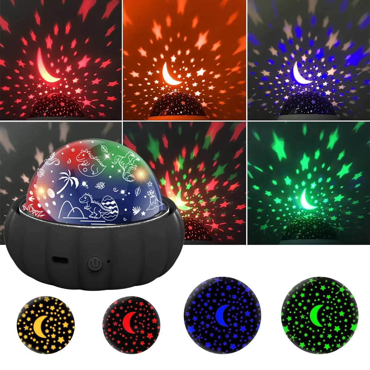3-in-1 Galaxy Star Projector Night Light, 360° Rotatable Color Changing Lamp with Dinosaur, Moon & Star Projection, Indoor Bedroom Decor & Christmas Gift, Blue