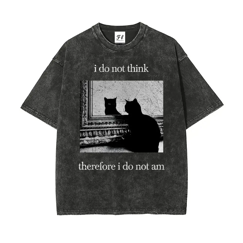 Women's Vintage Washed Knitted Cotton Graphic T-Shirt - Unisex Soft Casual Oversized Hemmed Streetwear Top, Short-Sleeve Sports Fabric Set, Hem, Shortsleeve, Stretch, Tshirt, Round Neck, All Seasons