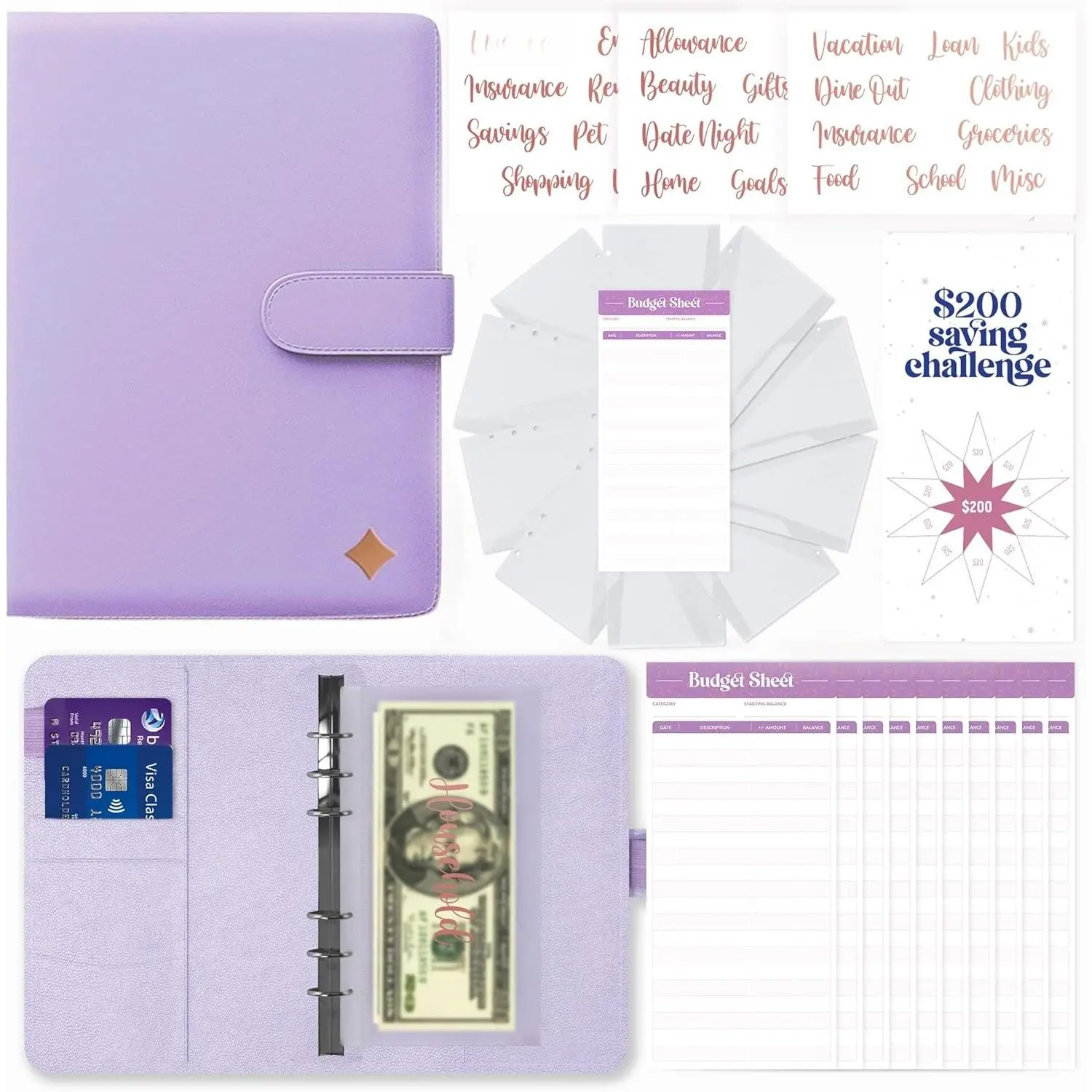 Budget Binder with  Envelopes -   Organizer with Rose  Stickers