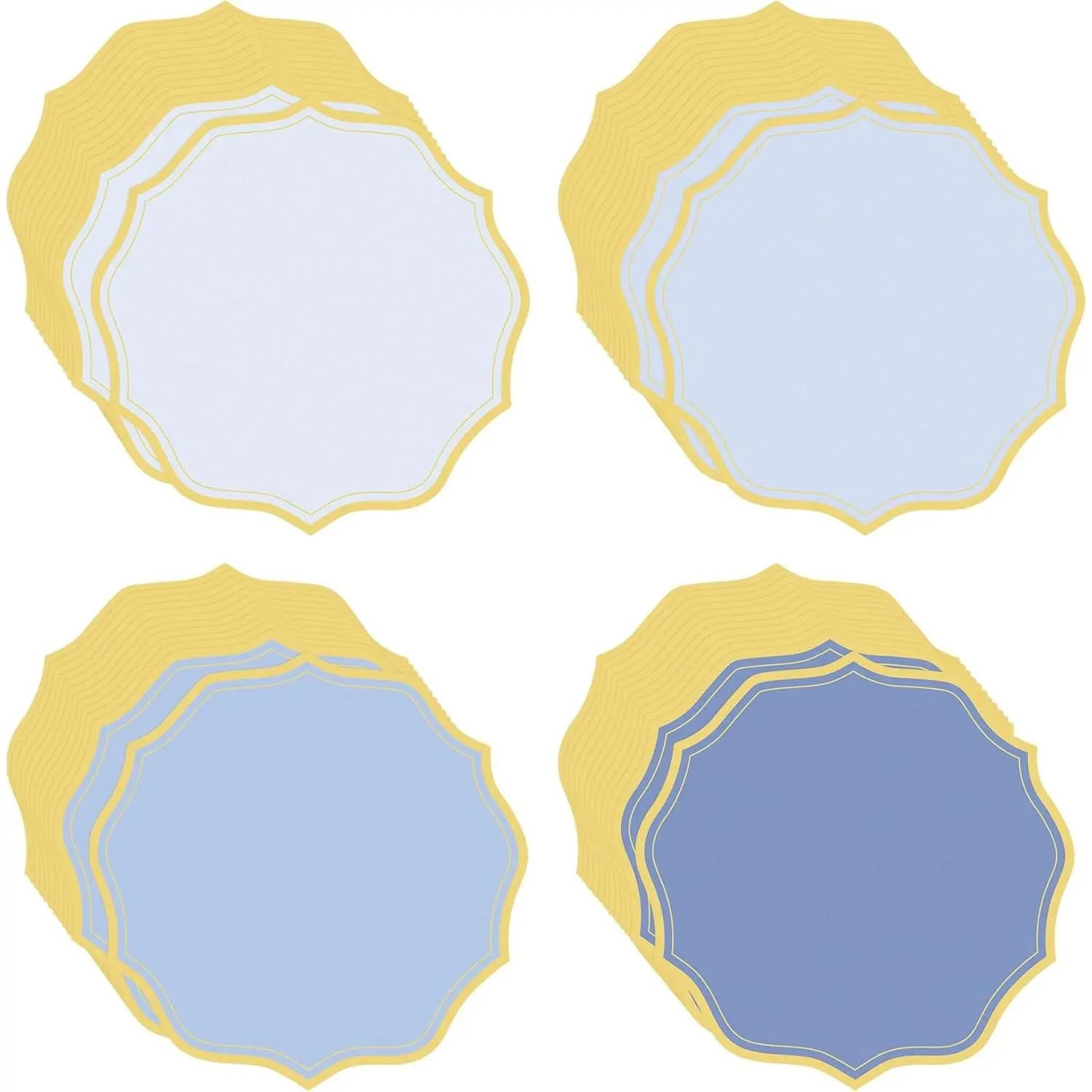 100 Pcs 13.5 in Round Dusty Blue Scalloped Flower Shape Disposable Paper Placemats Doilies, Decorative Tableware for Wedding, Party Table Decor