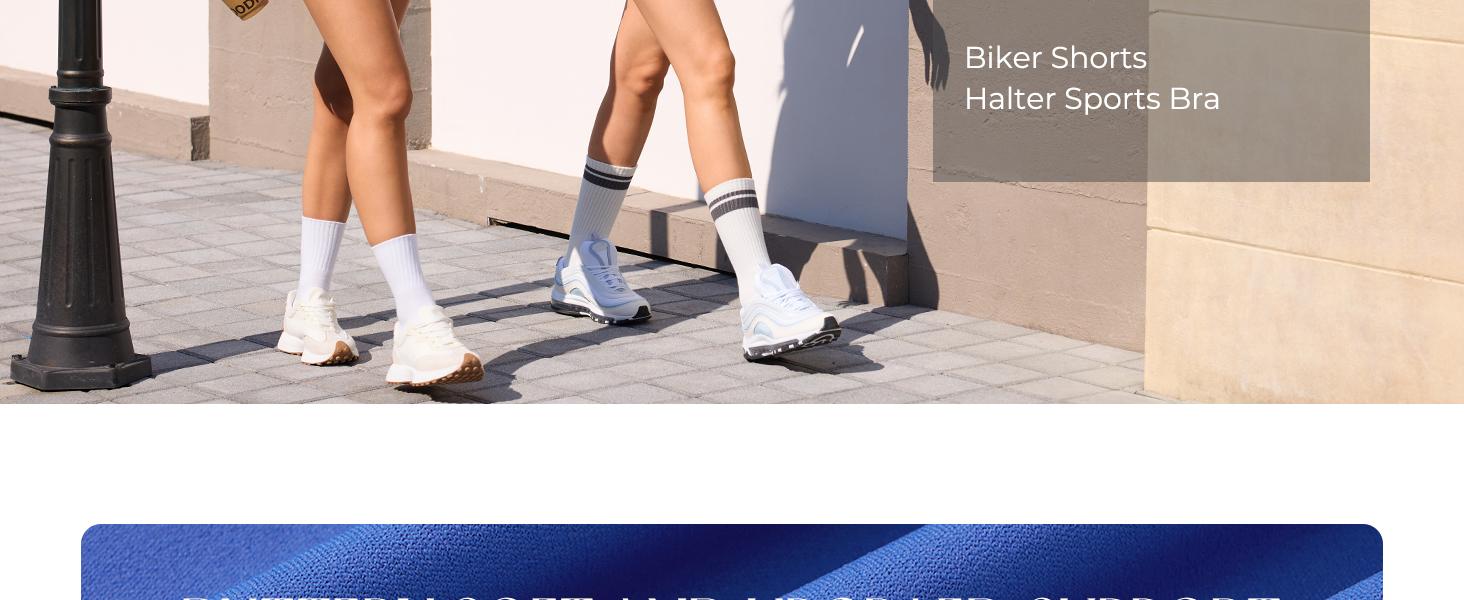 Women 2 Piece Workout Sets Halter Neck Padded Yoga Tank Tops High Waisted Biker Shorts with Pockets