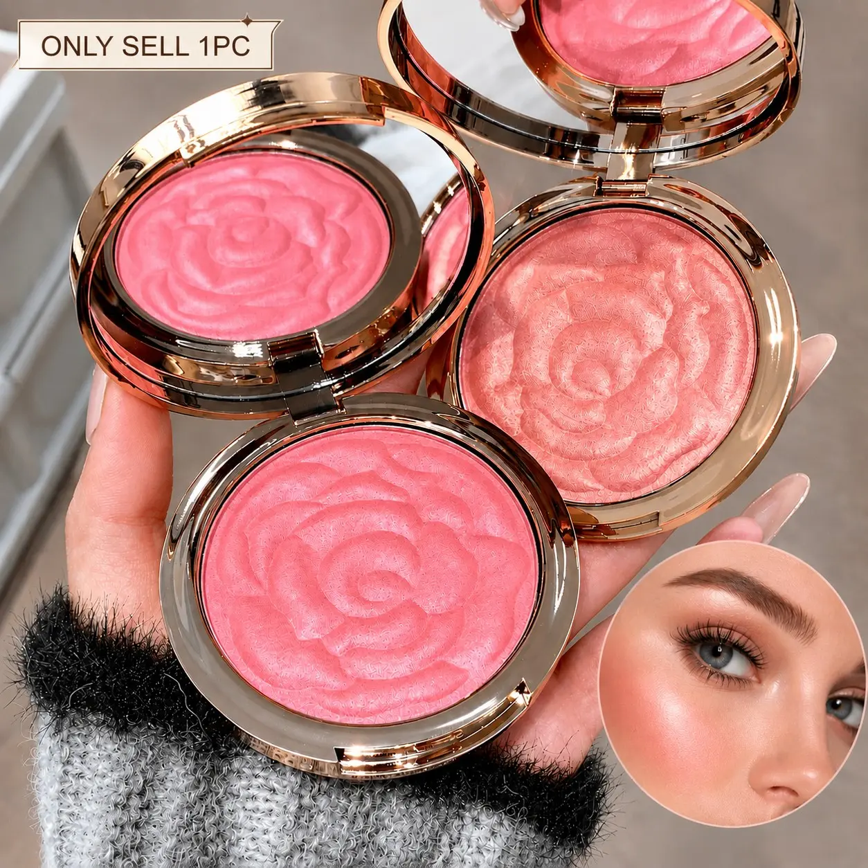 Rose Petal Radiant Highlighter Blush, Long-Lasting Shimmer Blush, Sculpted Cheek Color, Pottery Mud Texture, Ambient Glow Blush Cream