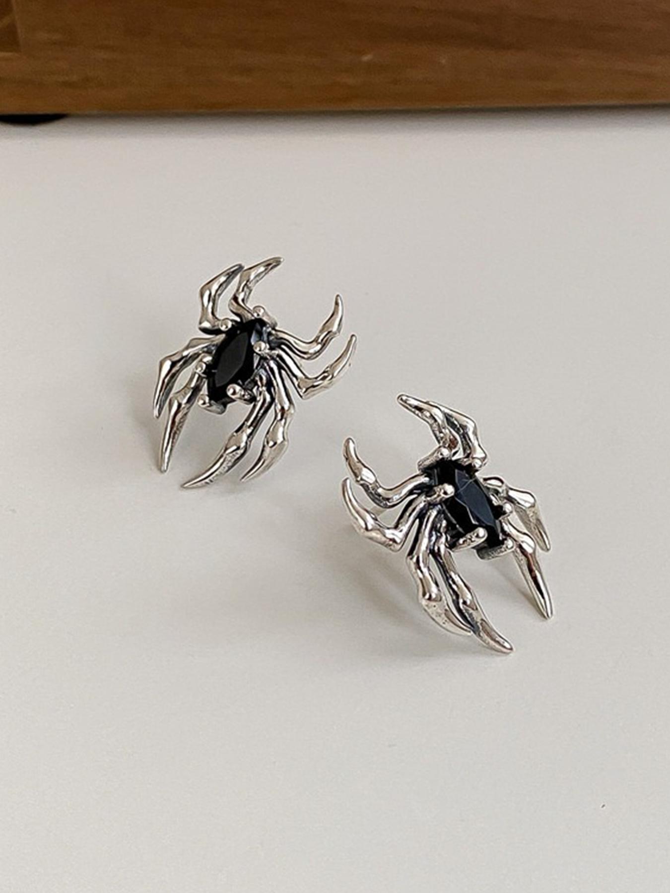 925 Sterling Silver Vintage Spider Design Earrings, High Quality Earrings, Fashionable Jewelry for Women & Men, Trendy All-match & Exquisite Jewelry for Birthday Gift