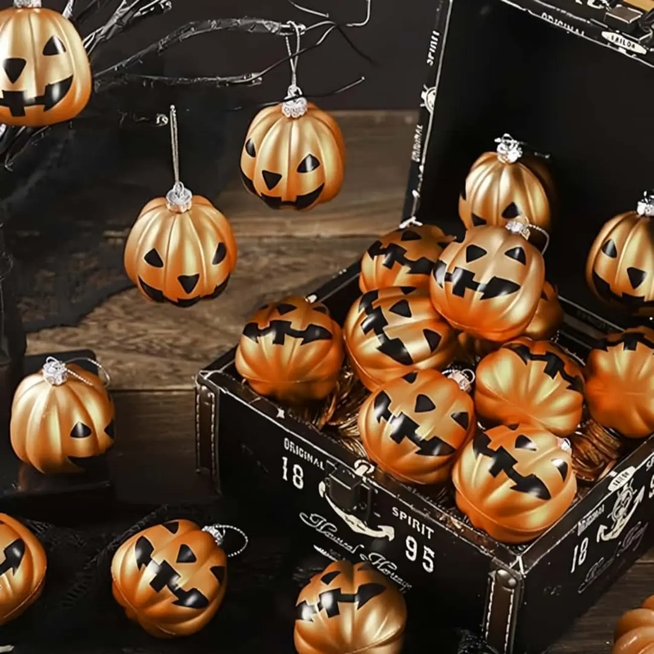Hot Selling Halloween Pumpkin Pendant Decorations, Matte Printed Balls, Plastic Tree Ornaments, Party Hanging Supplies, Set of 12/24 Pieces