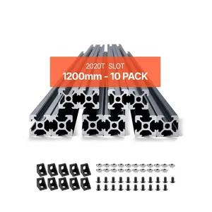 【DealsForYouDays】VEVOR 10PCS T-Slot 2020 Aluminum Extrusion Profile, 47.2in (1200mm) European Standard Anodized Linear Rail, High-Strength for 3D Printer, CNC Machines, DIY Users, Black