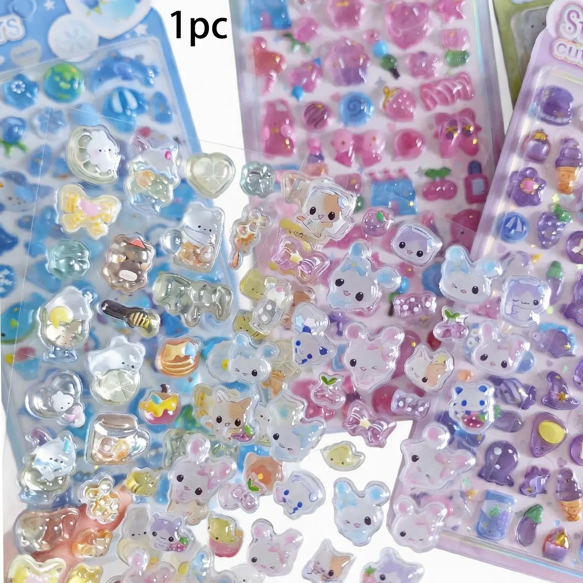 Cartoon 3D Embossed Crystal Sticker, Mixed Color Resin Self-Adhesive Decal, DIY Decoration for Journals, Phone Cases, Notebooks, Semi-Bulk Gifts, Mobile Phone Accessory, Cellphone Accessory