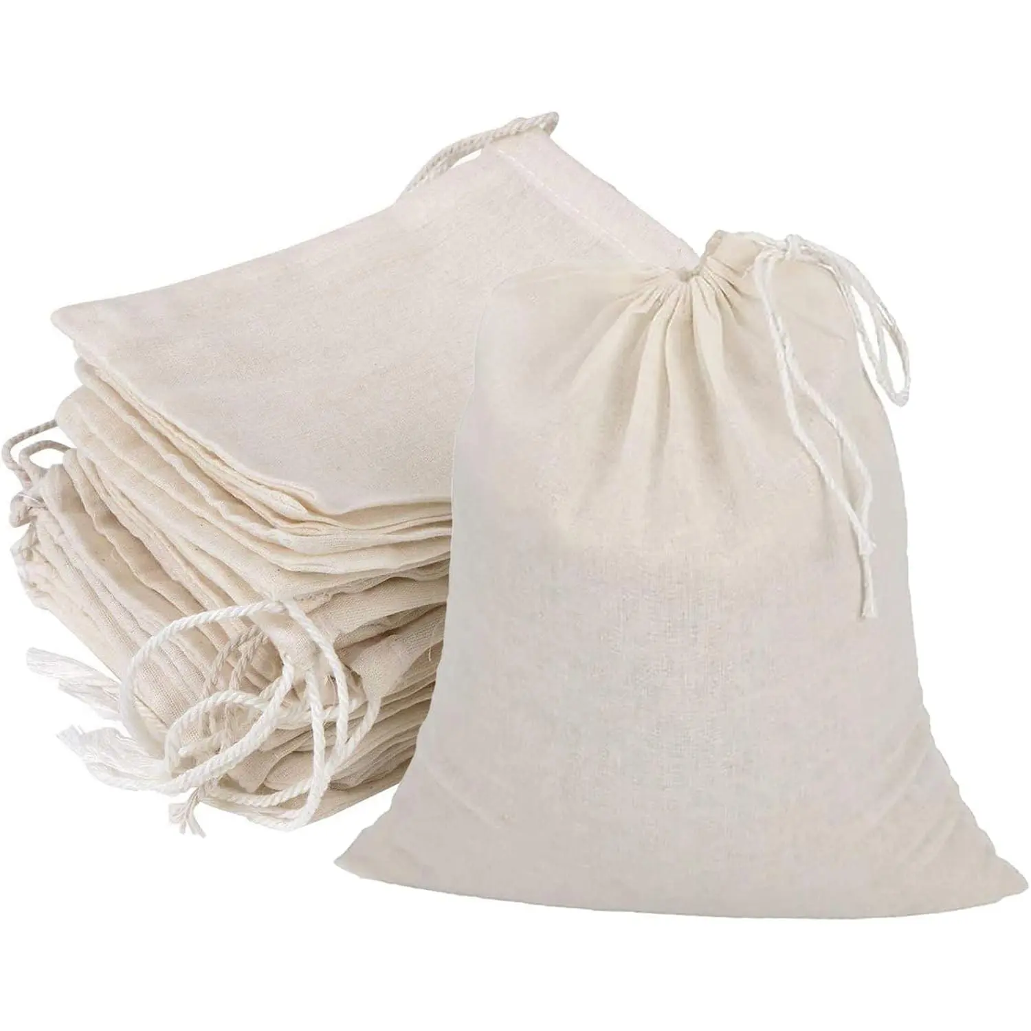 20 PCS Reusable Cotton Drawstring Muslin Bags, Natural Unbleached Cotton Cheesecloth Coffee Tea Brew Nut Milk Bags (6 x 8 inches)