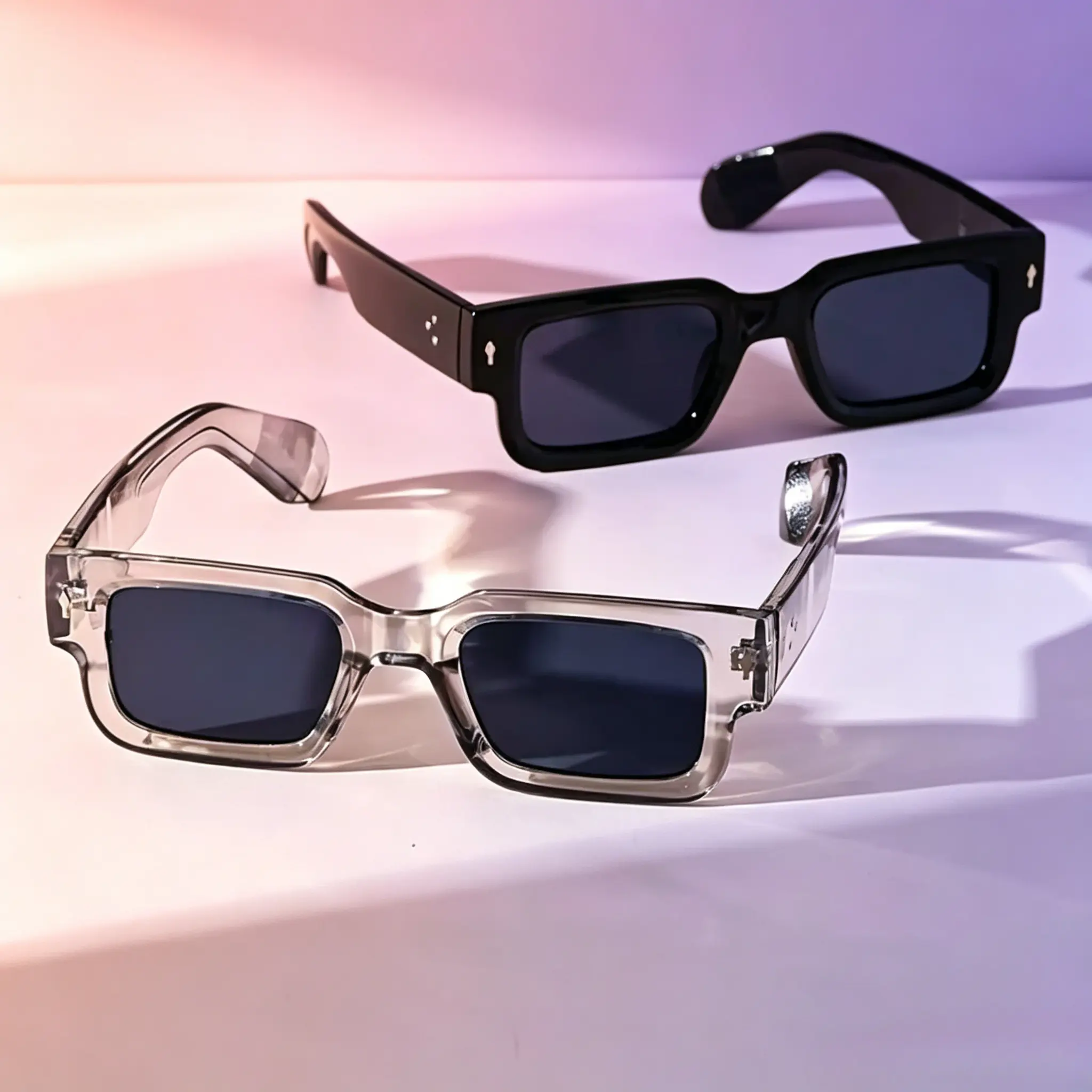 2 Pack Retro Chunky Square Sunglasses with Black and Clear Frames, Y2K Rectangular UV400 Protection Unisex Shades, Old Money Aesthetic Anti Glare Eyewear for Summer Beach, Travel&Streetwear,summeroutfits,vacationoutfits,beachoutfits,Summerwins