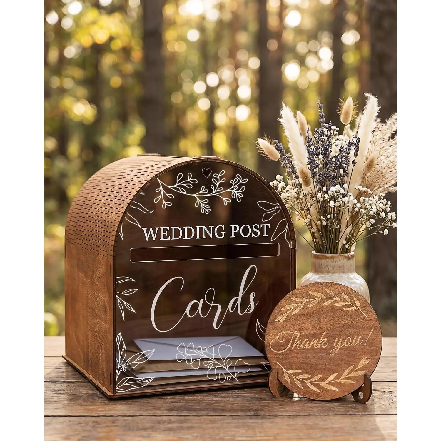 Wooden Wedding Card Box for Reception, Large Mailbox Gift Card Boxes with Acrylic Window, Rustic Post Box Decor for Wedding Cards and Money, Birthday, Parties, Graduation, Baby Shower