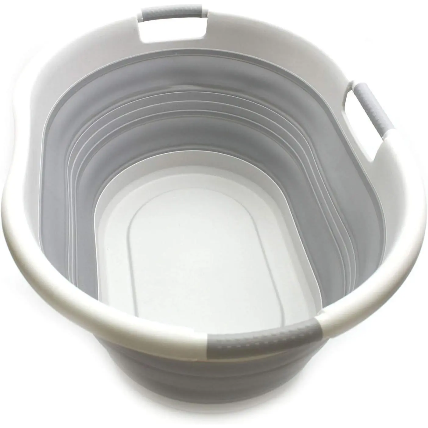 57L (15 Gallons) Collapsible 3-Handled Plastic Laundry Basket - Oval Portable Washing Tub, Space Saving Laundry Hamper, Water Capacity 44L / 11.6 Gallon, 1 Piece Grey