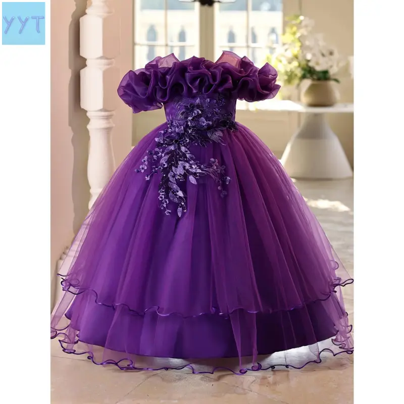 2026    Dress Girls, Formal Wear, Princess Gown, Fluffy Skirt Little Girls.