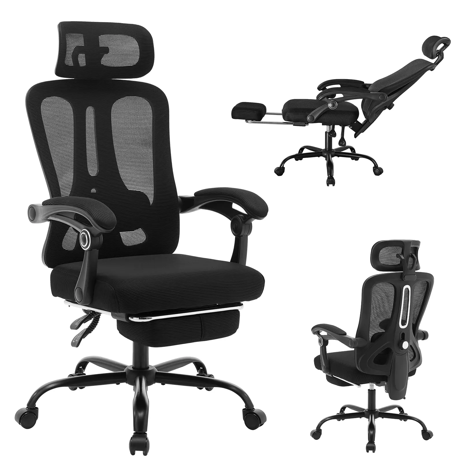 Ergonomic High-Back Mesh Office & Gaming Chair – Adjustable Headrest, Lumbar Support, Retractable Footrest, Reclining Swivel Design – Perfect for Home, Office, or Gaming Room – Breathable Mesh, SGS Certified Gas Lift