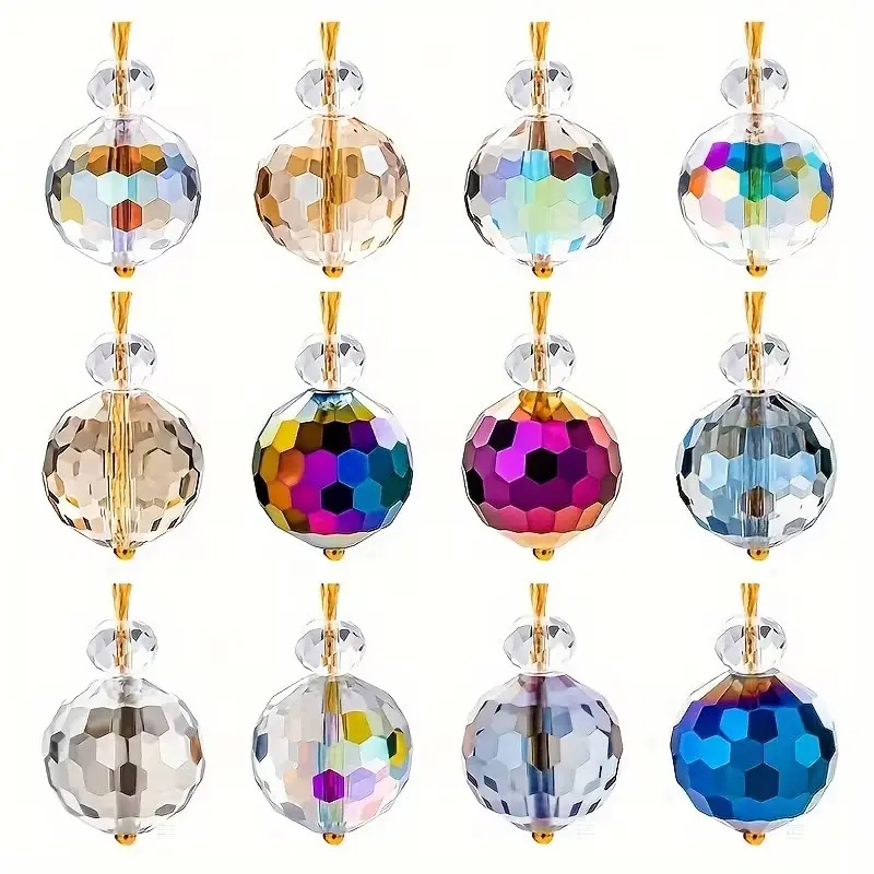 12pcs Sparkling Glass Christmas Balls, Mixed Color Crystal Tree Ornaments, Festive Home & Office Decor, Ideal for Holiday Parties