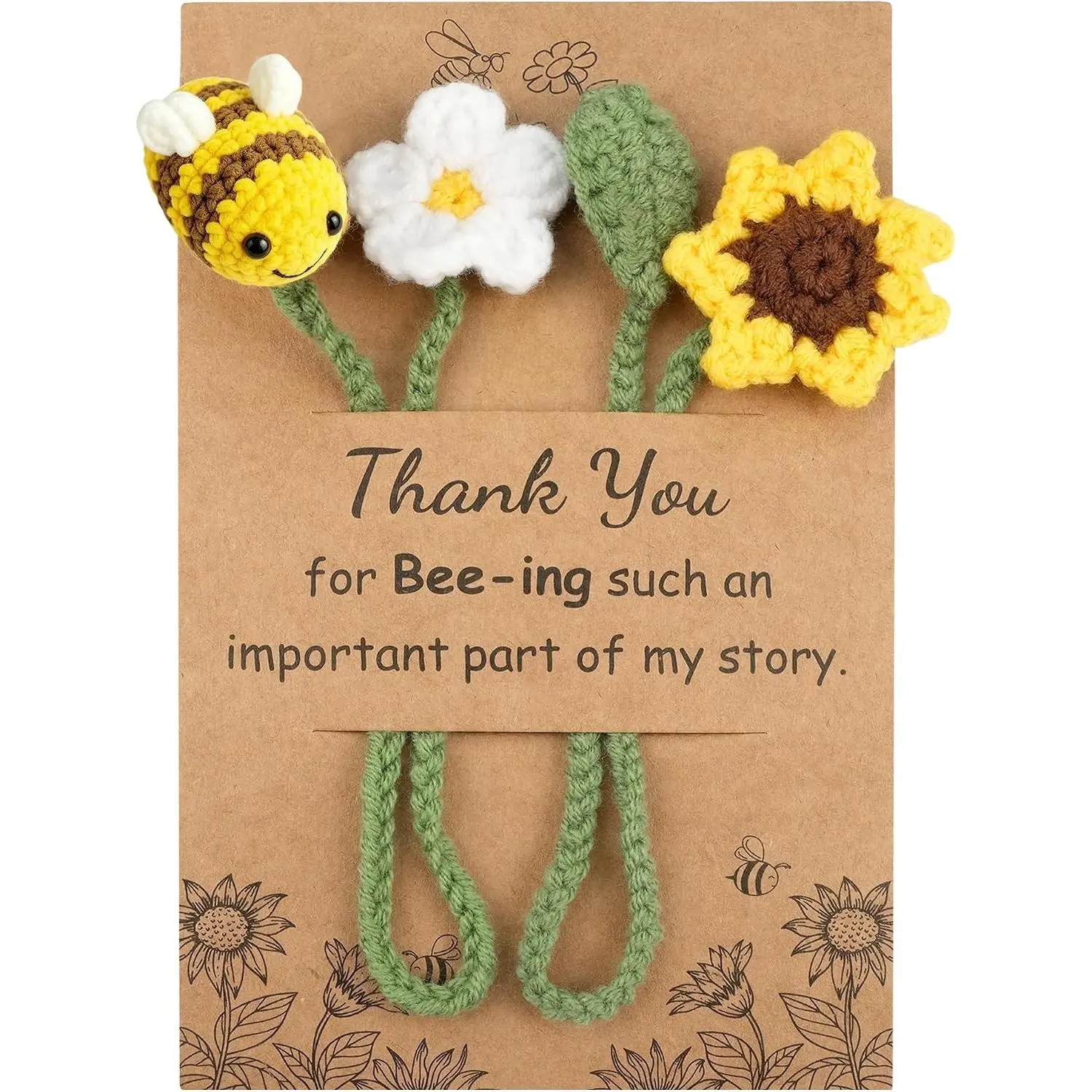 2 Pack Handcrafted Crochet Bee Sunflower Bookmarks - Thank You Gifts for Teachers, Book Lovers, Women Friends & Coworkers | Bookish Accessories