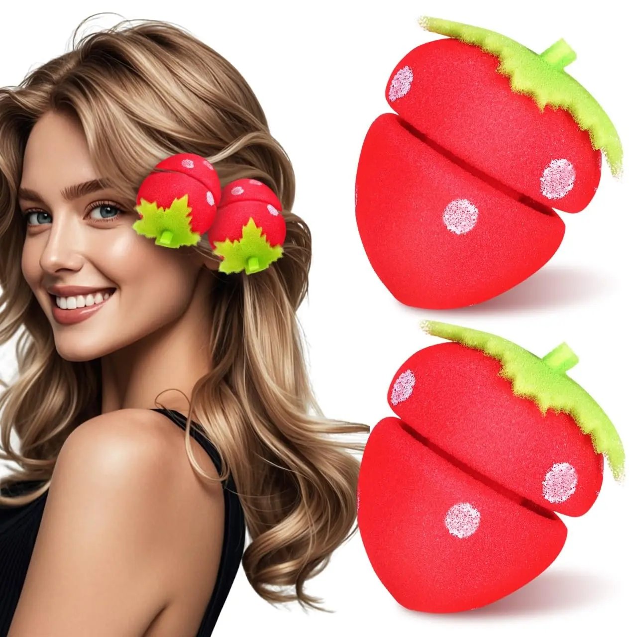 Lazy Person Sleep Curling Sponge Ball, Strawberry Type Gentle Hair Curler, Soft Hair Styler, Wholesale Available, No Damage