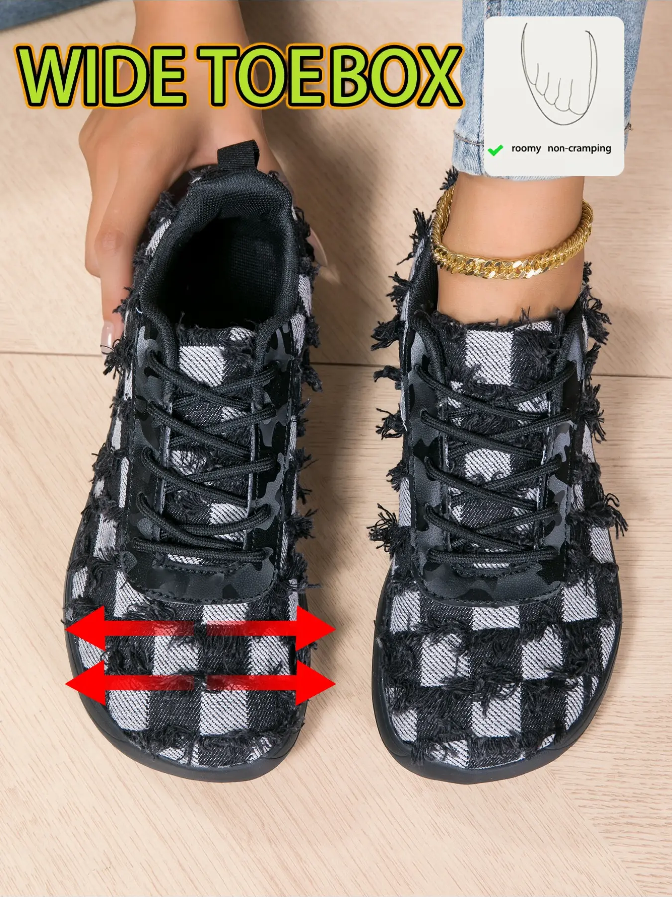 Unisex Barefootshoes Wideshoes Sneakers, Checkered Trainers, Sports Shoes, Fashion Casual Trainers, Wide Toe Box Plus Size36-46 Casual Shoes Summer Mesh Breathable Non-Slip Flat Shoes, Lightweight Commute Running, Wide Fat Feet