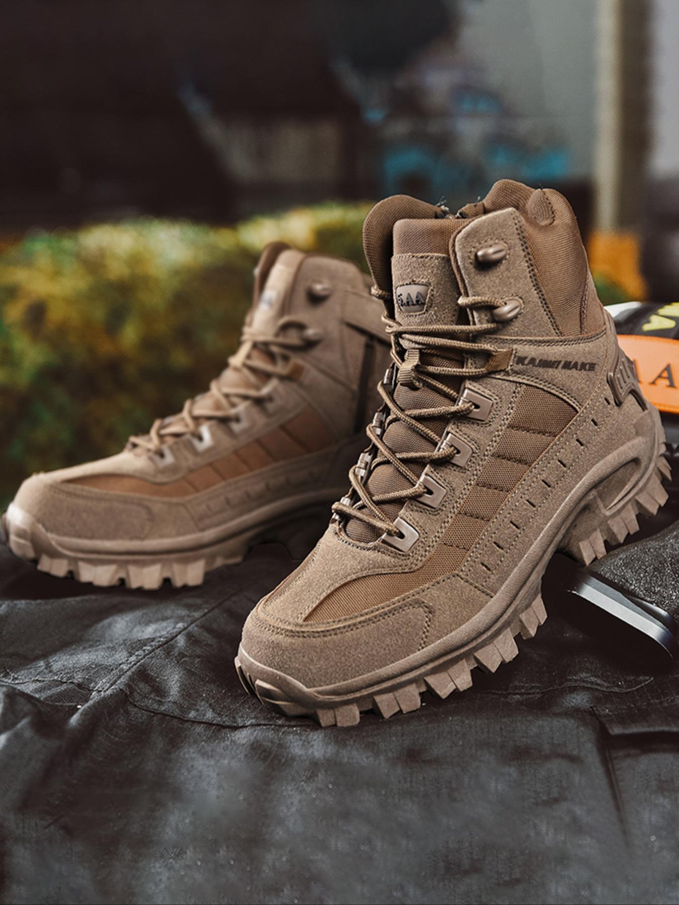 Men's Lace Up Front Tactical Lightweight Waterproof Hiking Boots, Casual Shoes, Fashionable Anti-slip & Wear-resistant Boots for Daily Wear