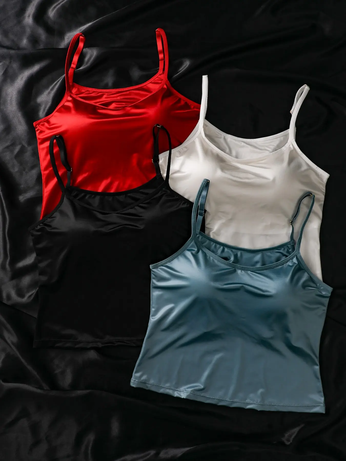 4 Pcs Biweier Women's Satin Solid Braided Sleeveless Underwear Top, Comfortable & Breathable, Trendy and Elegant Style, Smooth & Seamless, Ideal for Daily Wear & Commute