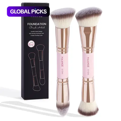 MAANGE Twin Head Makeup Brush Set, Face Makeup Brushes, Beauty Travel Brush, 2 Counts Makeup Tools for Traveling Gift for Women & Girl, Makeup Accessories #GLOBAL PICKS