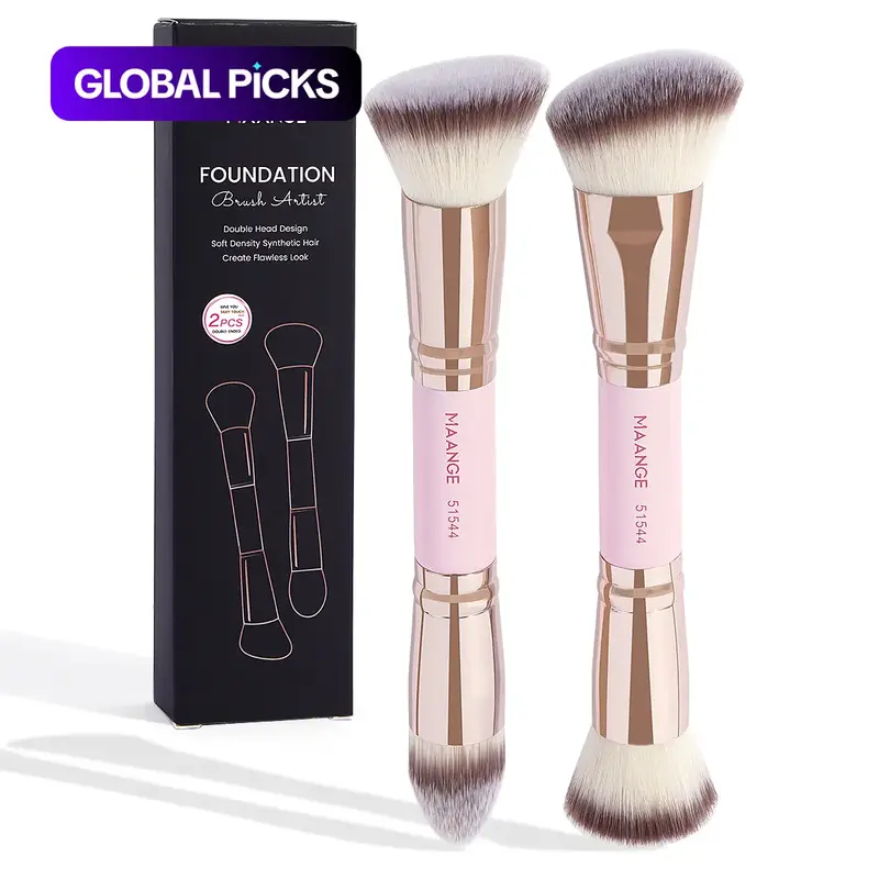 MAANGE Twin Head Makeup Brush Set, Face Makeup Brushes, Beauty Travel Brush, 2 Counts Makeup Tools for Traveling Gift for Women & Girl, Makeup Accessories #GLOBAL PICKS