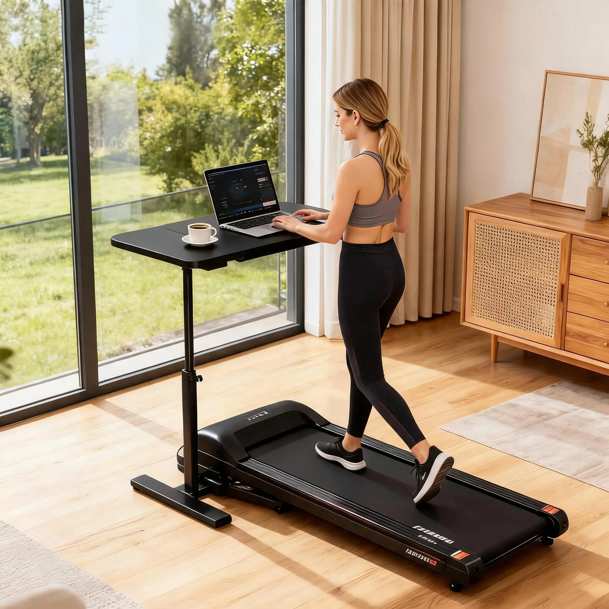 Height Adjustable Overbed Table 60 * 40 * 50~80cm, Dual Tilting Rolling Laptop Desk, Mobile Standing Desk with Wheels, Durable Metal Frame, Easy Assembly, for Bedroom, Office