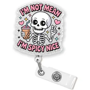 I'm Not Mean I'm Spicy Nice Badge Reel 1.6 Inches Funny Quote Hilarious Sarcastic Attitude Nurse CNA NICU  Phlebotomy Badge Holder Retractable Clip  Lanyards for ID Badges