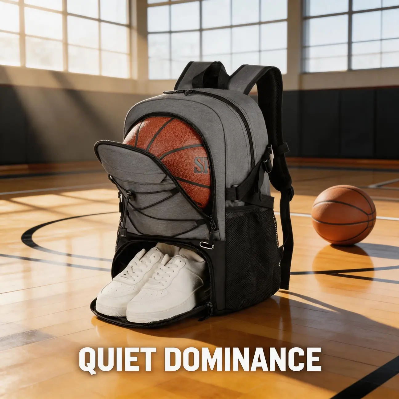 Cushioned Sports Backpack for Adults, Plain Athletic Design with Dedicated Shoe Storage - Lightweight for Football & School Travel, Sport, Active, Athletic Basic, Football/Basket, Plain Look, Polyester Pu, Sealed Comp., Multi-Function, Unisex