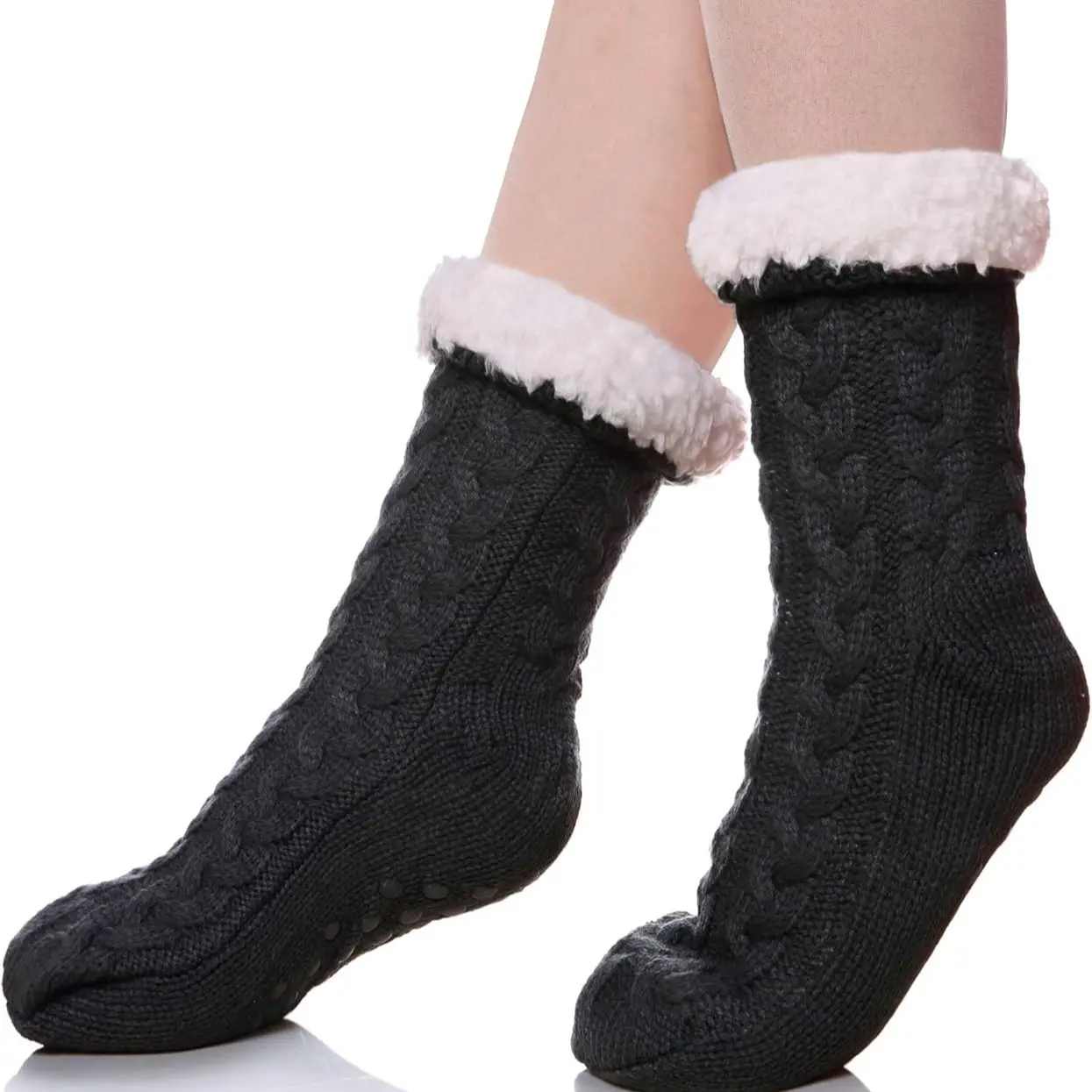 Women's Winter Super Soft Warm Cozy Fleece Lined Fuzzy Slipper Socks, Comfortable Indoor Footwear with Non-Slip Grip Design