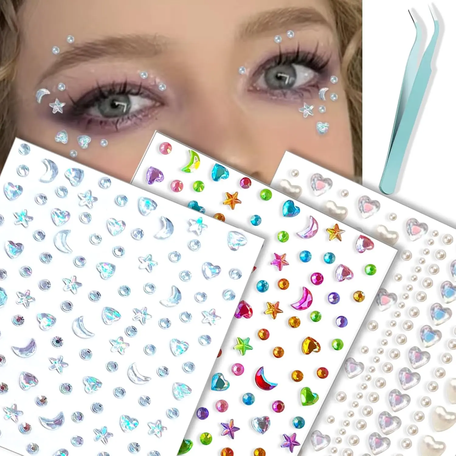 Self Adhesive Face Gems Stickers, Hair Gems Face Jewels Eye Jewels Rhinestones Festival Essentials Rave Accessories Rhinestone Stickers for Face, Eye, Makeup Stickers for Kids,Women