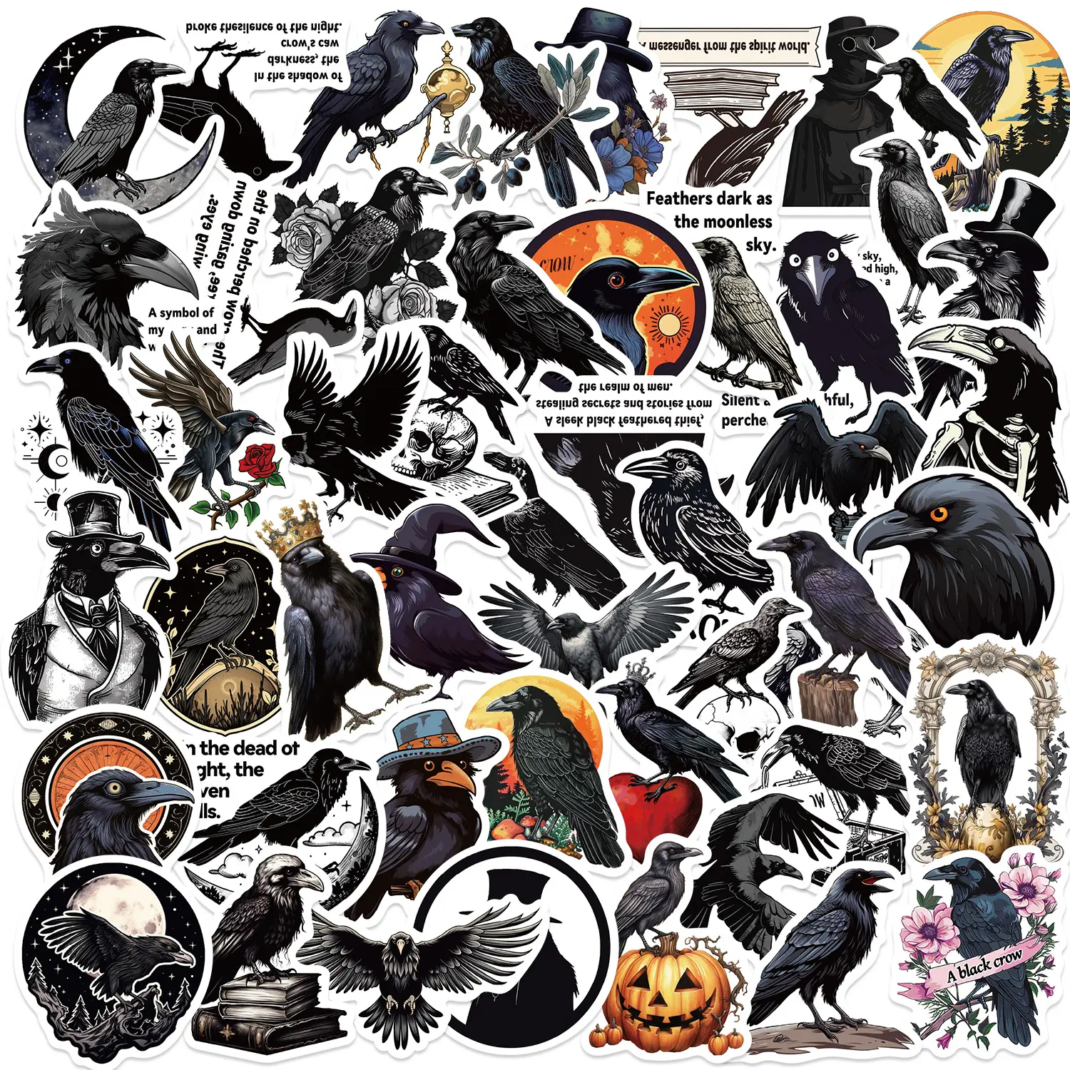 50pcs Halloween Black Crow Stickers, Office Stickers, Decals, Suitable for Scrapbooks, Diaries, Laptops, Water Bottles, Cars, Etc. A Faith-based Design with A Positive Message; A Perfect Gift.