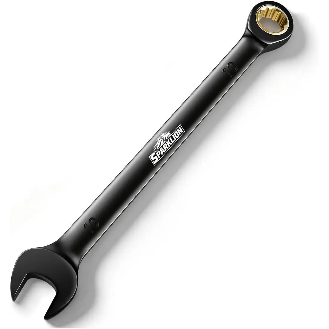 10mm Ratchet Wrench, 72- Metric Ratcheting Combination 10mm Spanner | 72- Ratchet, 12-Point Box End, 15- Open End, Black Electrophoretic Coating, CR-V Steel, Industrial Grade
